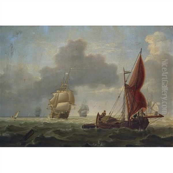 Barges And Other Shipping At Sea - view 1
