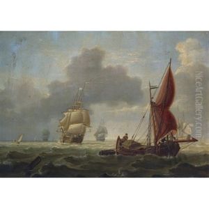 Barges And Other Shipping At Sea by Charles Martin Powell