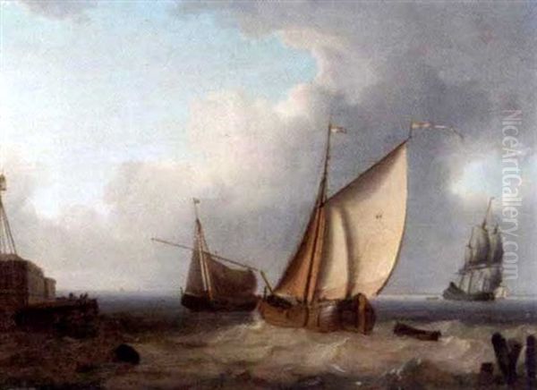 Fishing Boats And A Man-o-war Off A Harbour Entrance - view 1