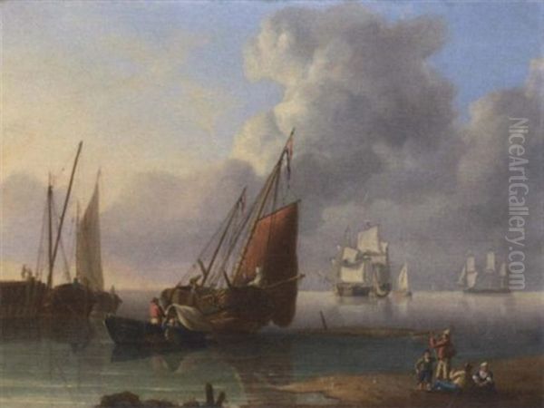 Unloading The Catch At The End Of The Day With Merchantmen At Anchor Beyond - view 1