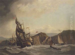 A Dutch Man-o'-war And Other Shipping Off The Coast by Charles Martin Powell