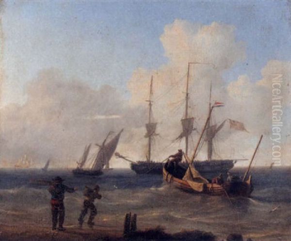 A Brig And Other Shipping In Rough Seas Off The Coast - view 1