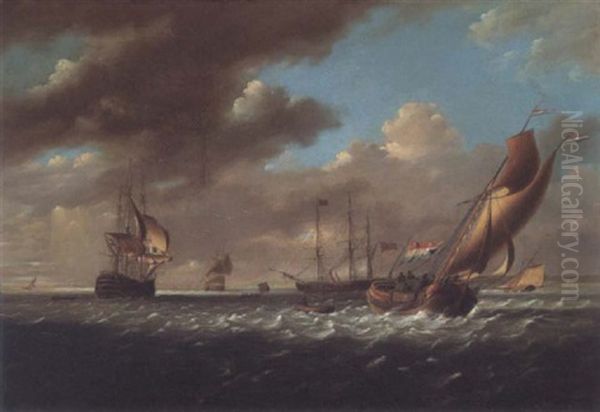 A Dutch Barge And British Men Of War Off The Coast - view 1