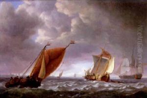 Dutch Pinks And A Large Merchantman Off Amsterdam by Charles Martin Powell