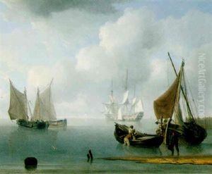 Shipping In A Calm Off Weymouth With Fishermen In The Foreground Shipping In A Calm Off Weymouth With Fishermen In The Foreground
