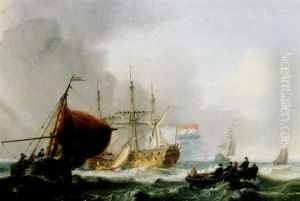 A Dutch Man Of War And Other Shipping by Charles Martin Powell