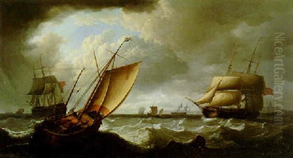 Man-o'-war And Sailing Ships Off Shore - view 1