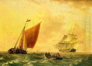 A British Frigate Pulling A Dutch Barge In The North Sea