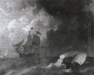 Sailing Vessels In Choppy Waters by Charles Martin Powell