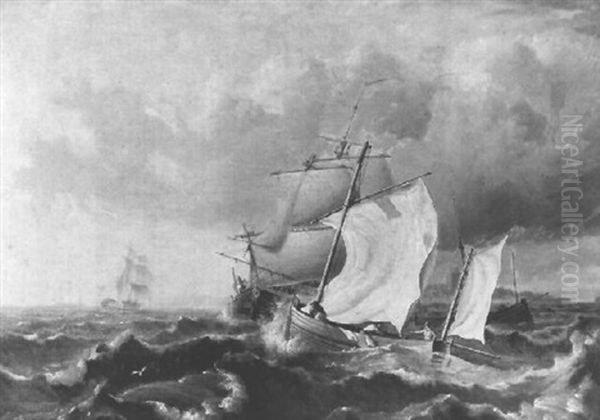 Sailing Vessels Off A Coast In A Stiff Breeze - view 1