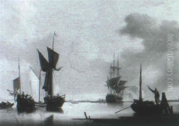 Calm - A Naval Vessel Firing A Salute - view 1