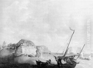 A Coastal Scene With Beached Fishing Boats by Charles Martin Powell