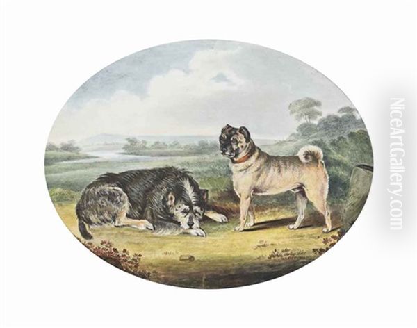 A Pug And A Hound In An Extensive Landscape - view 1