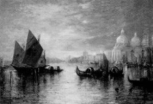 Grand Canal With A View Of Saint Mark's Cathedral, Venice, Sunset by Lucien Whiting Powell