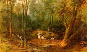 Two Maoris Crossing A River In Woodland