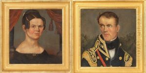 Pair Of Wedding Portraits Of Colonel Butterfield And His Wife by Asahel Lynde Powers
