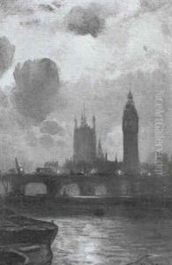 The Houses Of Parliament From The Thames by George Hyde Pownall
