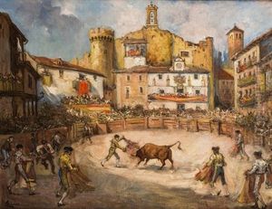 Encierro En La Plaza Del Pueblo by Emilio Poy Dalmau