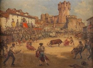 Toros En Un Pueblo De Castilla by Emilio Poy Dalmau