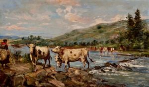 Vacas Cruzando El Rio by Emilio Poy Dalmau