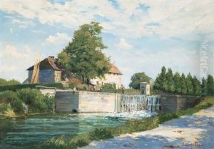 Angler An Der Schleuse (landschaft Bei Pont-aven) by Jacinthe Pozier
