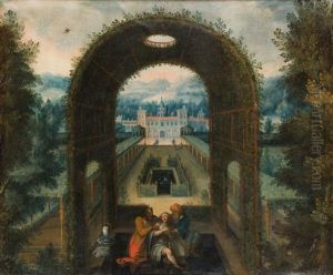 Vistas De Jardines Con Susana Y Los Viejos Y Otra Escena Biblica (pair) by  Pozzoserrato