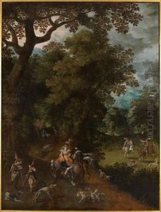 Scene De Chasse Et Scene De Rejouissances Dans Un Jardin Italien (pair) Scene De Chasse Et Scene De Rejouissances Dans Un Jardin Italien (pair)