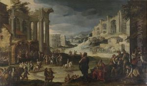Vue Du Campo Vaccino Anime D'un Manege Equestre, De Marchands Ambulants, De Cavaliers Et De Promeneurs Vue Du Campo Vaccino Anime D'un Manege Equestre, De Marchands Ambulants, De Cavaliers Et De Promeneurs