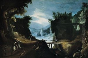 Gebirgige Landschaft Mit Reisenden Gebirgige Landschaft Mit Reisenden