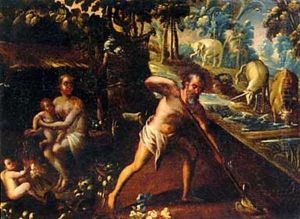Adam And Eve With Cain And Abel After The Expulsion From The Garden Of Eden by Pozzoserrato
