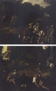 A Deer Hunt In A Landscape A Deer Hunt In A Landscape