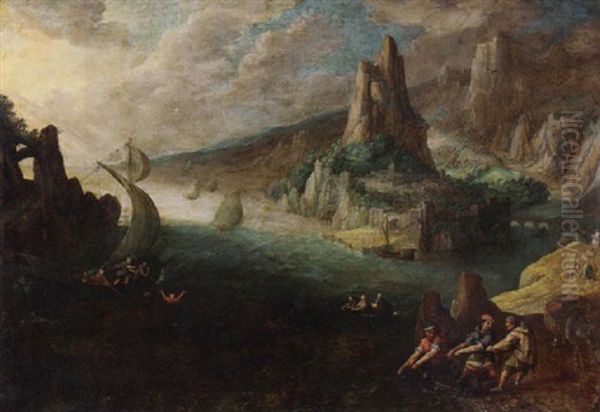A Coastal Landscape With A Sailor Overboard And Fishermen On The Shore - view 1