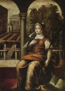 A Female Martyr Saint In The Grounds Of A Villa