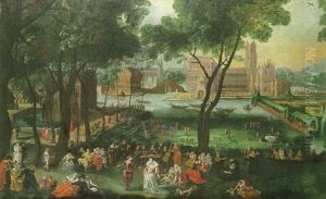 Scene De Fete Bourgeoise Dans Les Jardins D'un Palais Au Bord D'un Canal by  Pozzoserrato