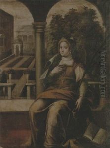 A Female Martyr Saint In The Grounds Of A Villa