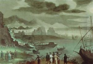 Phantastische Kustenlandschaft Mit Schiffen Und Orientalischen Figuren, Im Hintergrund Eine Stadt by Pozzoserrato