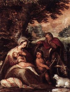 The Holy Family With Saint John The Baptist, In A Wooded Landscape by Pozzoserrato