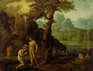 Italianate Landscape With The Baptism Of Christ by Pozzoserrato