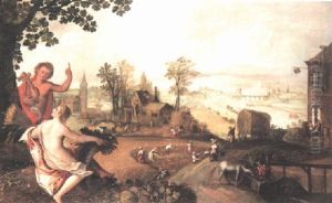 Autumn: Rural Landscape With Harvesters Watched By Apollo And Ceres Autumn: Rural Landscape With Harvesters Watched By Apollo And Ceres