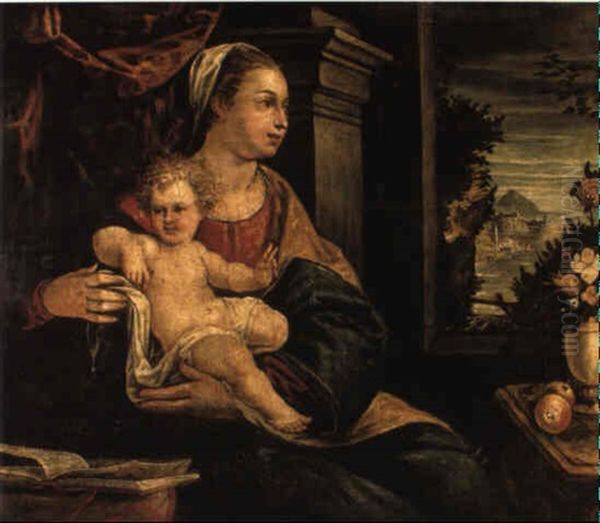 The Madonna And Child Seated Before An Open Window With A Landscape - view 1
