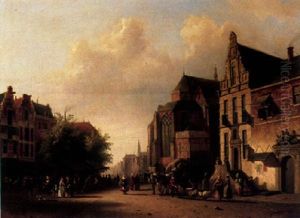 Many Figures On A Square In A Dutch Town by Alexander Salomon Van Praag