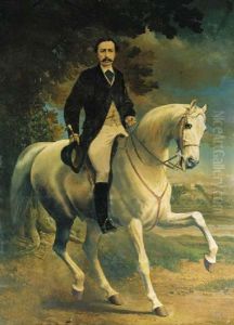 Portrait Of Henry Robert Clifton, On A Grey Horse, In A Landscape, With Clifton Castle, Nottinghamshire, Beyond