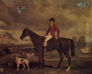 William James Fenn Williams With His Hounds In A River Landscape by Alfred F. De Prades