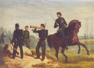 Officers And Men Of The Rifle Brigade On Manoeuvres by Alfred F. De Prades