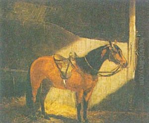 Saddled Horse In A Loose Box by Alfred F. De Prades