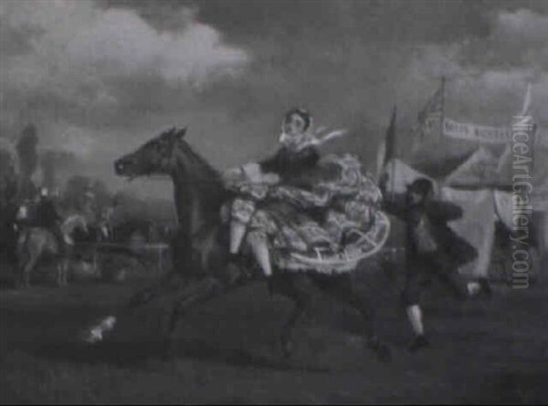 Equestrian Scene With Woman Riding Away With Gentleman's Mount - view 1
