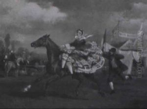 Equestrian Scene With Woman Riding Away With Gentleman's Mount by Alfred F. De Prades