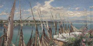 Sails At Porto D'anzio by Francisco Pradilla y Ortiz