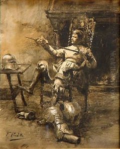 Edelmann Beim Polieren Der Rustung Vor Dem Kamin by Francisco Pradilla y Ortiz