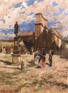 Un Paseo Poe El Pueblo by Francisco Pradilla y Ortiz